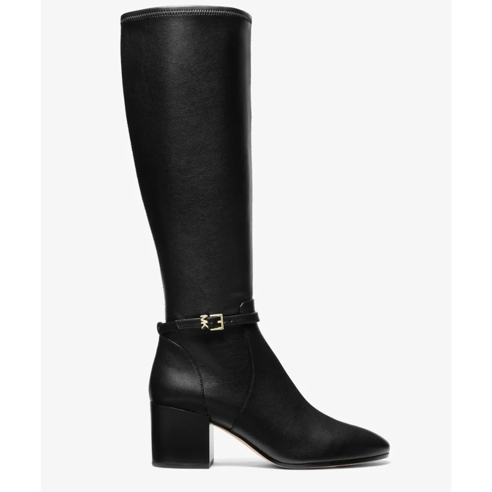 Michael Michael Kors Ella Black Faux Leather Block Heel Wide Width Boots 10